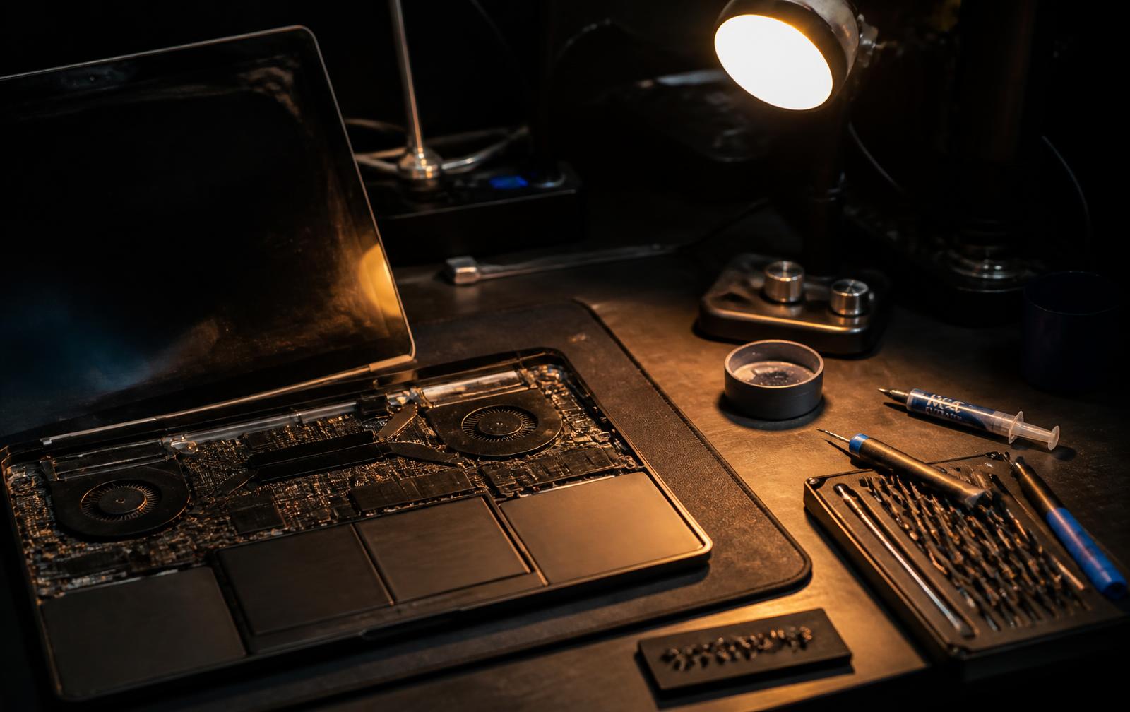 Técnico mexendo em desktop — reparação e diagnóstico